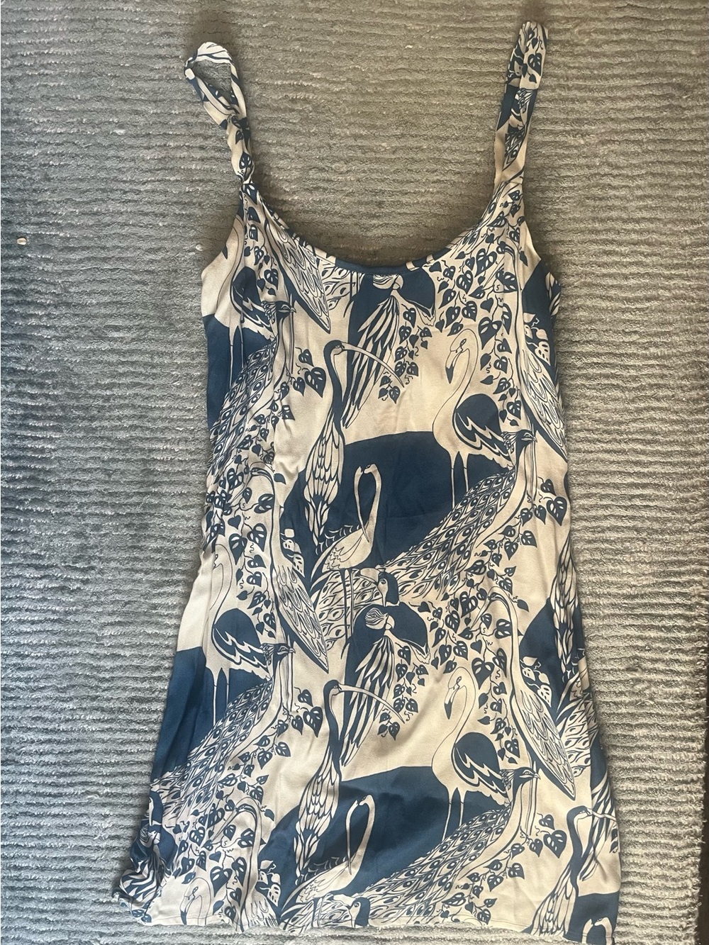 Reformation Blue & Cream Crane-Print Mini Dress